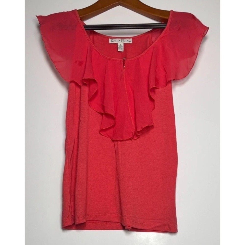 Secret Laundry Blouse Top Womens Small Pink Ruffled Scoop Neck Flutter Sleeve